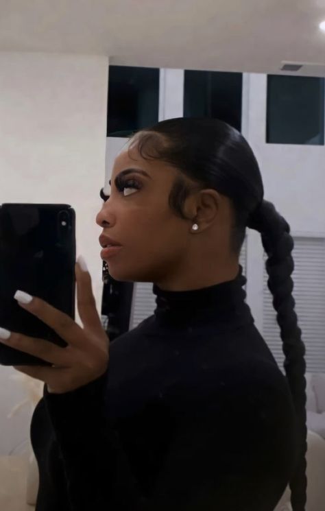 Sleek Plait Ponytail, Dearra Braided Ponytail, Slick Back Plait Ponytail, Sleek Plait, Sleek Ponytail Styles, Plait Ponytail, Graduation Tips, Ponytail Looks, Cute Weave Hairstyles