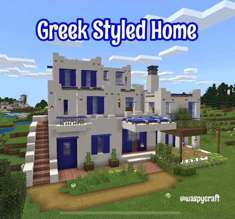 Greek Style Minecraft House, Minecraft Greece House, Minecraft Greek House Ideas, Greek Houses Minecraft, Minecraft Diamond House, Minecraft Greek City, Greek Buildings Minecraft, Minecraft Santorini, Greek Style Minecraft Builds