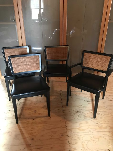 Black Cane Furniture Living Room, Black Dining Table Cane Chairs, Black Cane Back Chairs, Black Cane Back Dining Chairs, Black Vintage Cane Furniture, Cane Dining Chairs 1stdibs, Cane Back Dining Chairs, Vintage Dining Room Table, Dining Room Furniture Design