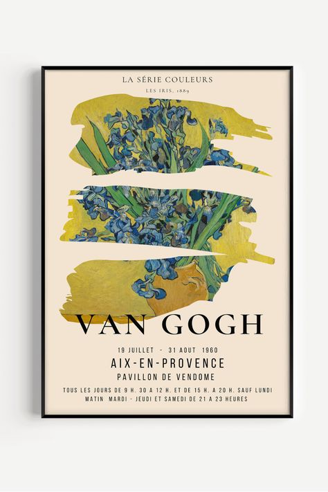 Van Gogh - Irises. Modernized vintage wall art. Available in 20+ sizes. Framed or unframed. Free shipping worldwide. Exclusively at 9 Art Prints. Museum Frame, Van Gogh Prints, Exhibition Museum, Van Gogh Irises, Wal Art, Wave Poster, Art Exhibition Posters, Museum Poster, Bauhaus Poster