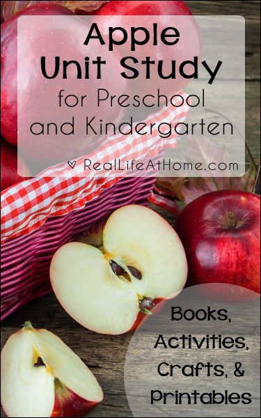 Apple Unit Study for Preschool and Kindergarten {Includes ideas for books, activities, crafts, and printables} | RealLifeAtHome.com Apples Unit Kindergarten, Apple Unit Study, Homeschool Units, Preschool Apple Theme, Apple Kindergarten, Apple Crafts, Halloween Appetizers Easy, Apple Lessons, Homeschooling Preschool