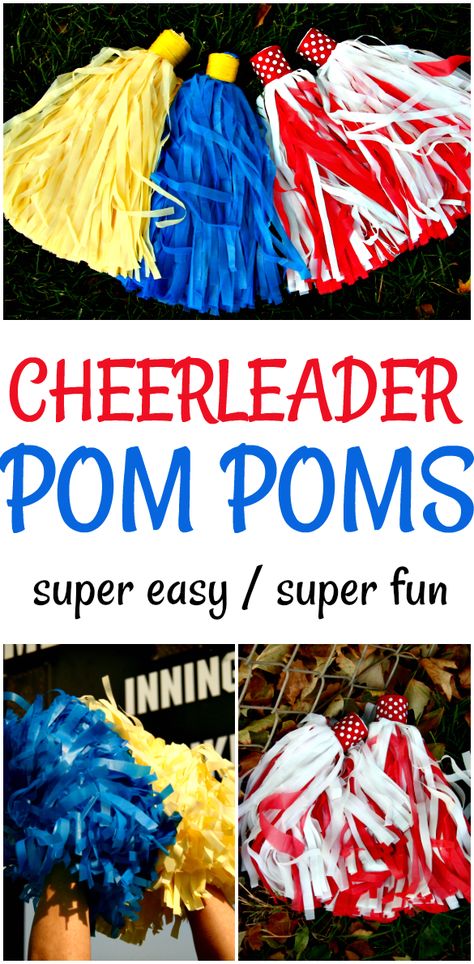 DIY Cheerleader Pom Poms - Super Easy And Fun! If you are looking to keep the kids occupied for a bit, then this is a great activity that older kids can do themselves. For summertime fun, kids can make their own pom poms then create a routine to perform for friend and family  - Dazzling Daily Deals How To Make Cheerleader Pom Poms Diy, Homemade Cheer Pom Poms, Make Pom Poms Cheerleading, Pom Pom Cheerleading Diy, Cheerleader Pom Poms, Cheer Pom Poms Diy, Cheer Tailgate Ideas, How To Make Cheerleader Pom Poms, Cheerleader Pom Poms Diy