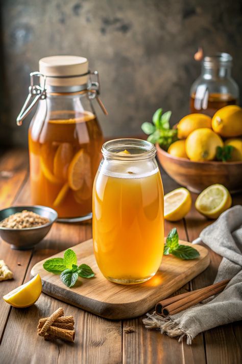 Homemade Kombucha: 7 Easy Steps to Brew Your Own Probiotic Drink Diy Kombucha, Fermented Drinks, Vegan Protein Shake, Almond Milk Coffee, Homemade Kombucha, Kombucha Recipe, Fermented Tea, Probiotic Drinks, Refreshing Summer Drinks