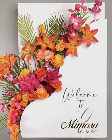 Summer is still in full swing, and this vibrant flower box is just what your brand needs! 🌸✨ With a burst of orange and fuchsia, our flower box welcome signage greets your guests with warmth and reinforces your brand’s lively identity. Thoughtful, eye-catching signage like this can set the perfect tone for your event and leave a lasting impression on your guests. Want to make a statement for your brand? Contact us to get your customized flower box signage today! #flowerbox #flowerboxsign #... Welcome Signage, How To Make Flower Box Welcome Sign, Flower Box Wedding Sign, Diy Floral Box Welcome Sign, Floral Box Welcome Sign, Flower Box Welcome Sign, Box Signs, Vibrant Flower, Tropical Wedding