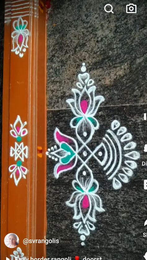 Entrance Rangoli, Butta Earrings, Doorstep Rangoli, Simple Rangoli With Dots, Easy Rangoli Designs Videos, Border Rangoli, Very Easy Rangoli Designs, Rangoli Designs Photos, Rangoli Designs Simple Diwali