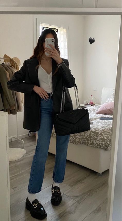 Loafer Outfit Inspiration, Loafer Professional Outfit, Women In Loafers Outfit, Outfits W Loafers, Platform Loafers Outfit Pants, Loafers With Pants Women, Conservative Outfits Aesthetic, Loafers With Flare Jeans, Dress Shirts For Women Casual Outfit