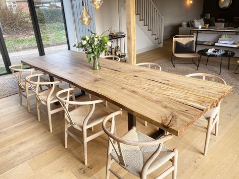 Designer Wood Dining Tables - Bespoke Live Edge Dining Tables UK Light Wood Live Edge Dining Table, Light Wooden Dining Table, Live Edge Oak Dining Table, Light Wood Dining Room Table, Oak Live Edge Table, Light Oak Table, Dining Table Light Wood, Living Edge Dining Table, Oak Dinning Table