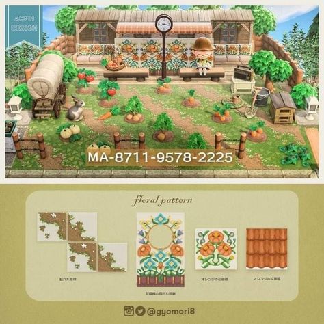 Garden Path Acnh Code, Animal Crossing Garden Codes, Anch Codes, Acnh Farm, Acnh Spring, Acnh Pattern, Acnh Art, Vegetable Animals, Acnh Path