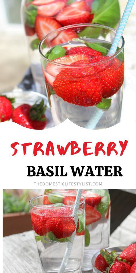 Basil Infused Water, Strawberry Basil Water, Spa Water Recipes, Strawberry Infused Water, Basil Water, Strawberry Health Benefits, Fruit Infused Water Recipes, Strawberry Water, Flavored Water Recipes