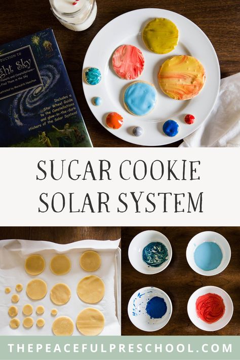 Create these simple space themed sugar cooking with kids using this easy recipe! Add the recipe to your homeschool curriculum for hands on and delicious learning. Science has never been more fun than when you add some sugar! Space Themed Science Experiments, Preschool Universe Activities, Space Theme Cooking Activities, Space Food For Kids, Solar System Cakes For Kids, Space Snacks For Kids, Homeschool Astronomy Elementary, Montessori Cosmic Activities, Squirrel Scouts