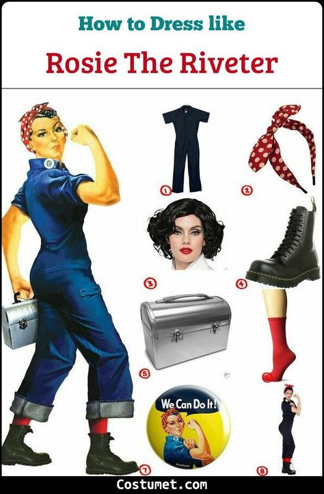 Rosie The Riveter Inspired Outfit, 50s Halloween Costume For Women, Black Rosie The Riveter, Halloween Costumes 50s Theme, We Can Do It Costume, Diy 1940s Costume, Rosie The Riveter Photoshoot, Diy Rosie The Riveter Costume, Rosie The Riveter Costume Couple