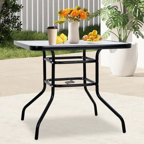 NiamVelo Outdoor Patio Table with Umbrella Hole 32" Tempered Glass Top Metal Steel Frame Square Patio Table Dining Table, All-Weather Furniture - Walmart.com Patio Table With Umbrella, Outdoor Dinning Table, Square Patio Table, Round Outdoor Dining Table, Round Patio Table, Bistro Dining Table, Table With Umbrella, Modern Outdoor Patio, Weathered Furniture