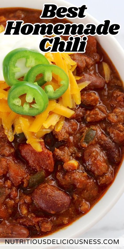 Cozy up with a bowl of the Best Homemade Chili with the perfect blend of warm spices, beans and fire roasted tomatoes. It's the quintessential comfort food your whole family will love. Home Made Chili Recipe Easy, Worlds Best Chilli, Boston Beer Chili 12 Tomatoes, Southern Chilli, Crockpot Chili Beans, Best Chili Recipe Award Winning Crockpot, Authentic Chili Recipe, Chili Beans Crockpot, Homemade Chilli Recipe