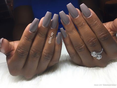 Tapered Square Coffin Nails Taupe Nails Fall Nails Grey Nails Nude Nails #paintobsessed #paintthesalon Matte Grey Nails Coffin, Grey Nails Square, Fall Nails Grey, Grey Nails Coffin, Grey Square Nails, Gray Nails Acrylic, Gray Acrylic Nails, Matte Grey Nails, Nail Glow