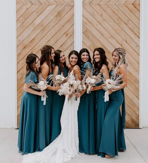 Bridal Guide Magazine on Instagram: “Best friends teal the end 💕 📷: @kartsiephotography 👰‍♀️: @katelynpritchard__ 👰‍♀️👗: @madewithlovebridal 🌾: @samanthawarrendesigns 📍:…” Teal Braidsmaid Dresses, Teal Bridesmaids Dress, Teal Bridesmaid Dresses With Groomsmen, Teal Wedding Party, Teal Bridesmaids, Braidsmaid Dresses, Teal Bridesmaid, Teal Bridesmaid Dresses, Bridal Guide