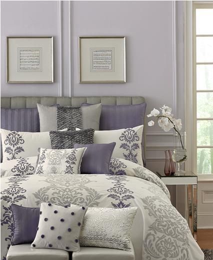 I want this bedding for my master br!! Pic from HomeGoods FB page. Lilac And Grey Bedroom, Grey And Purple Living Room, Bedroom Colors Purple, Lilac Bedroom, Lavender Bedroom, Purple Living Room, Grey Bedroom Decor, Purple Bedrooms, Living Room Images