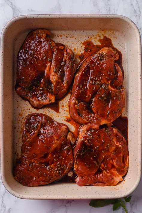 Baked Pork Steaks Pork Steaks In The Oven, Baked Pork Steaks, Steaks In The Oven, Shoulder Steak Recipes, Baked Pork Steak, Homemade Glaze, Pork Steak Recipe, Best Roast Beef, Pork Steaks