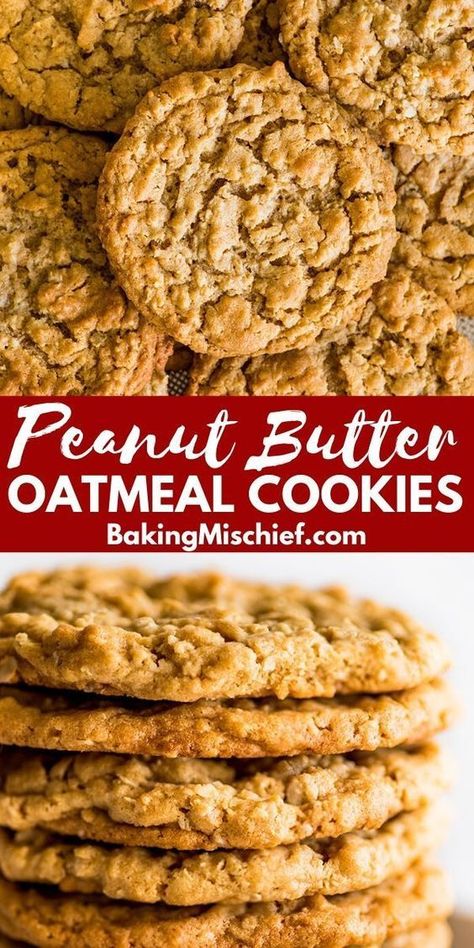 Easy Peanut Butter Oatmeal Cookies, Cookie Recipes Peanut Butter Oatmeal, Baking Mischief, Butter Oatmeal Cookies, Butter Cookies Easy, Cookie Recipes Chewy, Easy Peanut Butter Cookies, Easy Oatmeal, Peanut Butter Oatmeal Cookies