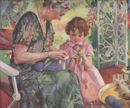 Knitting lesson Vintage Needlework, Knitting Humor, Knit Art, Sewing Art, Vintage Knitting, Vintage Illustration, Painting & Drawing, Fiber Art, Needlework