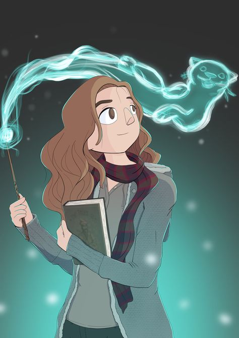 Hermione Granger and her otter patronus Hermione Granger Patronus Otters, Otter Patronus Art, Patronus Illustration, Hermione Patronus, Otter Patronus, Patronus Art, Harry Potter Land, Potter Wallpaper, Harry Potter Comics