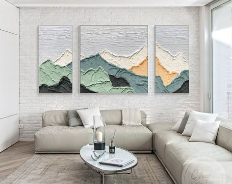 3 Pieces Original Abstract Painting Acrylic Painting on Canvas Framed Wall Art Living Room Home Blue Yellow 3dtexture Mountain Wall Decor - Etsy Magical Paintings, Mountain Painting, Textured Canvas Art, Plaster Art, 3 Piece Wall Art, 3d Texture, Green Wall Art, Mountain Paintings, Mountain Art