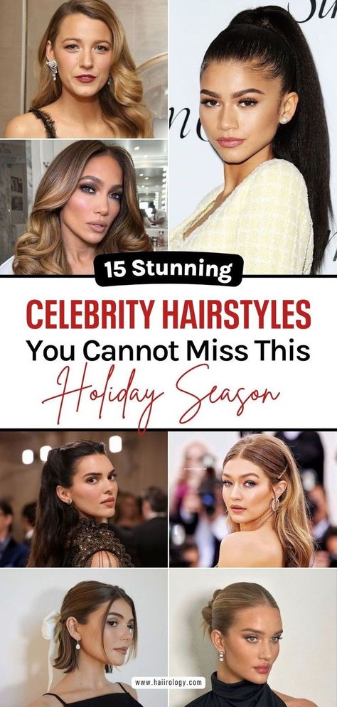 Looking for celebrity-inspired hairstyles to try this holiday season? My blog post features 15 stunning looks, including trending and timeless celebrity hairstyles. From Kim K’s modern 90s updo to JLo’s bouncy blowout and Hailey Bieber’s soft glam waves, you’ll find a style perfect for any holiday event. Get the best celebrity hairstyles that are easy to recreate and guaranteed to turn heads. Ready to slay your holiday look? Head to the blog now and try these iconic hairstyles!​ Holiday Hair Medium Length, Jlo Hairstyles, Soft Glam Waves, 90s Updo, Celebrity Hairstyles Red Carpet, Celebrity Updos, Bouncy Blowout, Modern Updo, Loose Beachy Waves