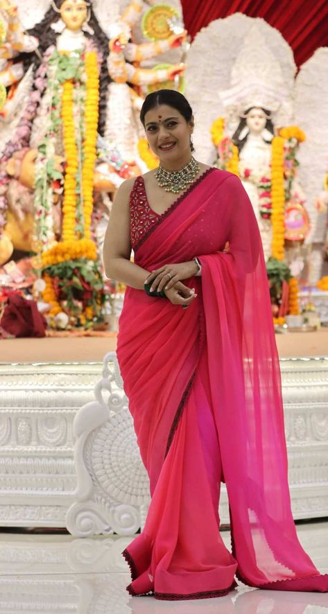 Sumona Chakravarti, Kajol Saree, Punit Balana, Durga Pooja, Bollywood Designer Sarees, Indian Fashion Saree, Party Wear Lehenga, Durga Puja, Dress Indian Style