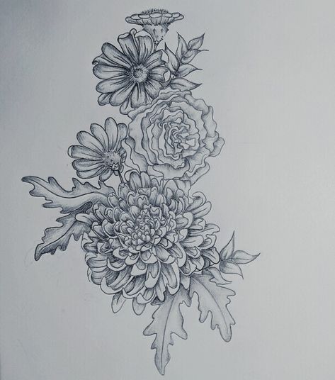 Marigold Chrysanthemum Tattoo, Aster And Chrysanthemum Tattoo, Aster Flower Tattoos, Marigold Tattoo, Butterfly Ideas, Chrysanthemum Tattoo, Tattoo Butterfly, Aster Flower, Sibling Tattoos