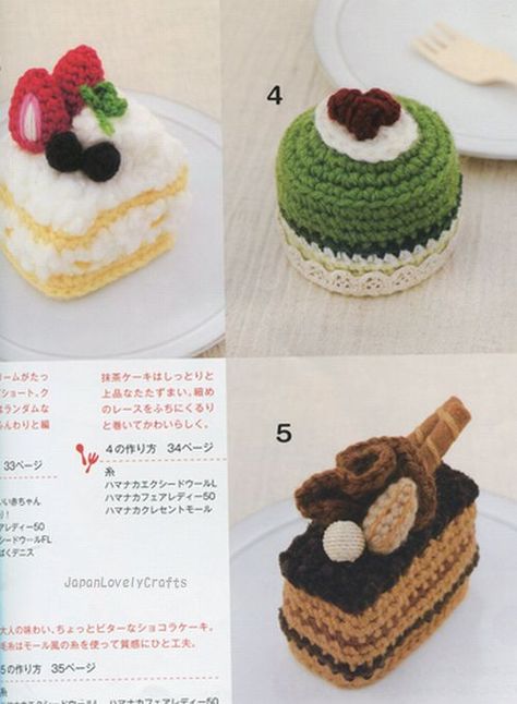 Dessert Crochet, Japanese Crochet Patterns, Crochet Cake, Crochet Cupcake, Japanese Crochet, Crochet Fruit, Pola Amigurumi, Food Patterns, Crochet Food