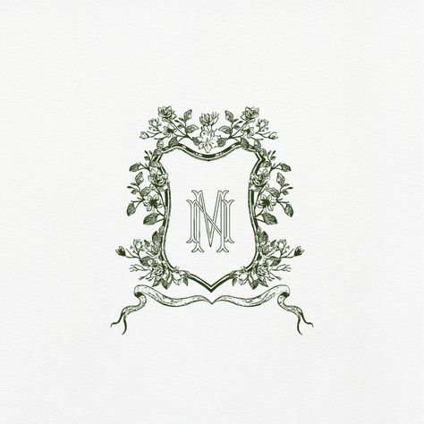 Magnolia Monogram Wedding Crest Monogram Logo Interlock Sketched Monogrammed Two Letter Monogram Blue Vintage Magnolia - Etsy #brandingidentity Wedding Crest Invitation, Wedding Signs Vintage, Vintage Monogram Logo, Wedding Crest Monogram, Two Letter Monogram, Vintage Magnolia, Crest Monogram, Baby Print Art, Wedding Logo Monogram