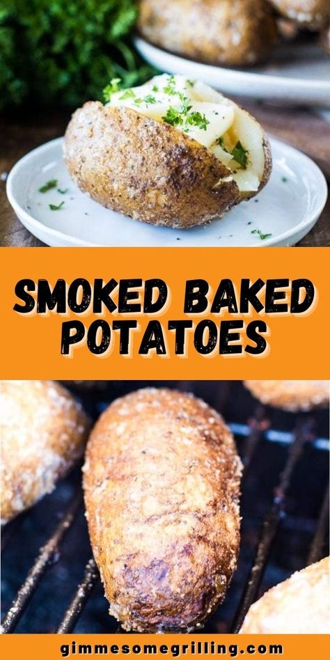 Traeger Potatoes, Smoker Sides, Traeger Ideas, Grilled Baked Potatoes, Smoker Grill Recipes, Smoked Baked Potatoes, Easy Vegetable Side Dish, Traeger Cooking, Pellet Smoker Recipes