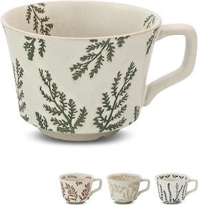 LINVIA Ceramic Coffee Mug, 12 oz Novelty Unique Tea Cup with Big Handle, Perfect for Mocha Latte Cappuccino Espresso, Best Gifts for Women and Men, Leaf Fern Coffee Mug, Ceramic Cup Ideas Design, Expresso Mug, Coffee Mug Aesthetic, Unique Tea Cups, Book Mug, Tea Cup Design, Holiday Mugs, Quiet Morning