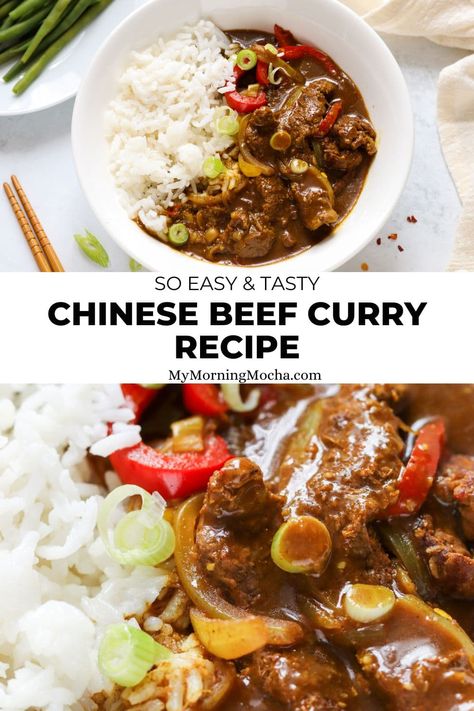 Here's how to make Chinese takeaway beef curry in under 30 minutes! This recipe is quick, easy and tastes so good too. via @MyMorningMocha Chinese Beef Curry Recipe, Curry Beef Recipes, Beef Curry Recipes, Chinese Beef Curry, Chinese Curry Recipe, Chinese Beef Recipes, Panang Curry Recipe, Kong Recipes, Curry Beef