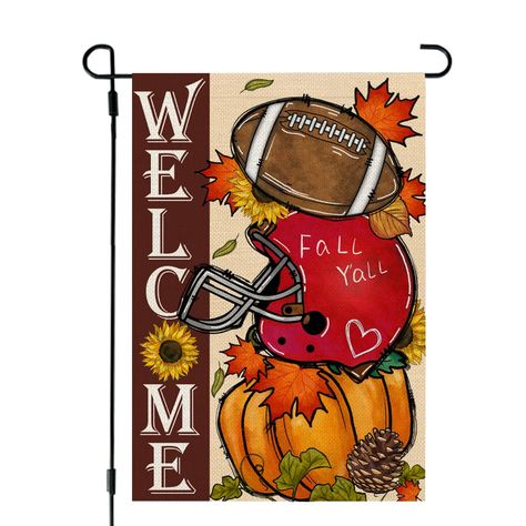 PRICES MAY VARY. [SIZE & PACKAGE]: ONLY 1PC Small Fall Garden Flag (Flag pole is not included). This Fall Garden Flag measures 12 x 18 inches and features a sleeve hanger that fits most standard flag stands. Our flag is hand sewn and measured, please allow +/- 4cm tolerance. [DURABLE MATERIAL]: Crafted from high-quality polyester that mimics the texture of burlap, this flag is both weather-resistant and UV/fade-resistant, ensuring durability and long-lasting use. [WELCOMING FALL]: The Fall theme Autumn Football, Football Pumpkin, Thanksgiving Flag, Fall Garden Flag, Spring Outdoor, Outside Decorations, Yard Flags, Autumn Painting, Fall Outdoor