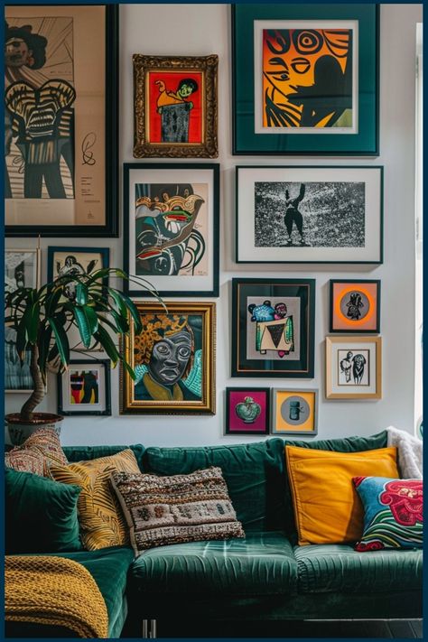 Decorating your walls can transform any room, elevating your home’s aesthetic and making it feel uniquely yours. Whether you’re looking to create a focal Symmetrical Picture Wall, Colorful Gallery Wall Ideas, Collage Wall Ideas, Maximalist Gallery Wall, Gallery Wall Ideas, Color Palette Living Room, Wall Mounted Planters, Unique Plates, Creative Wall Decor