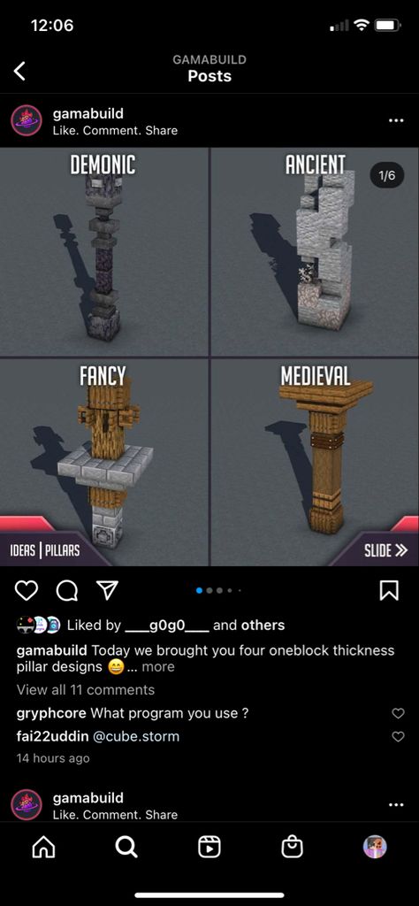 Minecraft Pillars Design, Pillar Design Minecraft, Minecraft Stairs Outside, Minecraft Armory Room, Minecraft Pillar, Minecraft Pillar Designs, Minecraft Chandelier Design, Minecraft Path Ideas, Minecraft Lighting Ideas