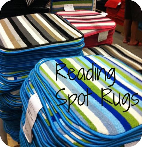 Dish Dryers/Small Rugs from Ikea, Target, Walmart for Reading Spot Rugs, Math Workstation partnerships, etc. Preschool Carpet Spots, Classroom Carpet Spots, Carpet Spots For Classroom, Ikea Classroom, Library Seating, Preschool Library, Flexible Seating Classroom, Library Center, Kindergarten Classroom Decor