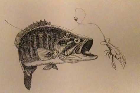 Smallmouth Bass Tattoo, Small Mouth Bass Tattoo, Bass Illustration, Bass Tattoo, Drawing Fish, Fishing Art, Pencil Drawings Of Animals, Smallmouth Bass, Fishing Quotes