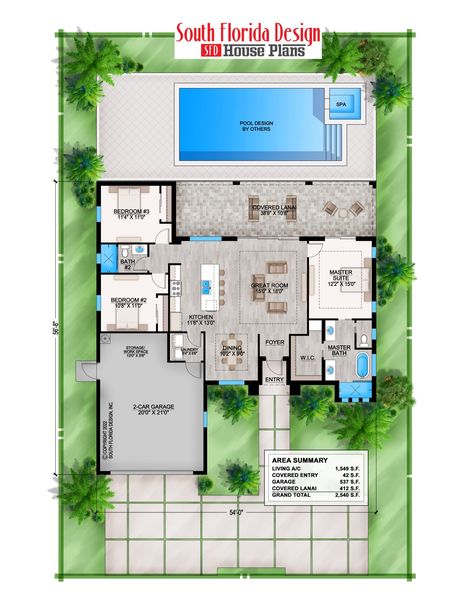 South Florida Design Foley House Plan (G1-1549-S) 1700 Sq Ft House Plans, House Plans 2 Story, Two Storey House Plans, Open Concept Design, Plan Apartment, Florida House Plans, Three Bedroom House Plan, Bungalow Floor Plans, House Planning