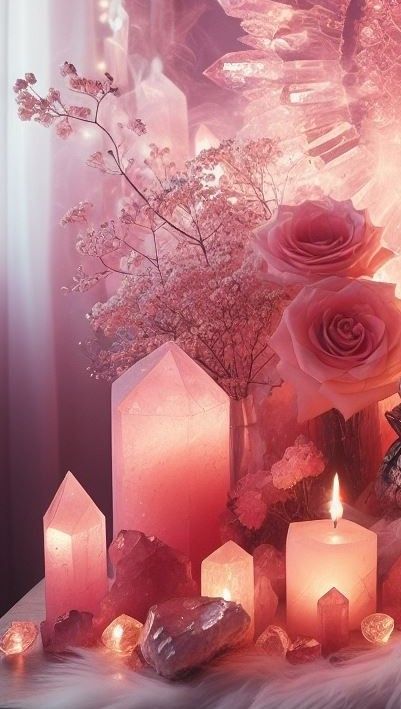 Pink Quartz Aesthetic, Angel Aesthetic Pink, Love Magic Aesthetic, Deep Pink Aesthetic, Rose Quartz Wallpaper, Rose Quartz Aesthetic, Crystals Wallpaper, Crystal Collection Display, Wellness Decor