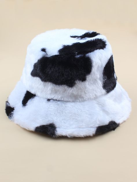 Cow Print Bucket Hat, Cute Bucket Hats, Fuzzy Bucket Hat, Fluffy Bucket Hat, Bucket Hat Fashion, Bucket Hat Style, Funky Hats, Kawaii Christmas, Trendy Hat