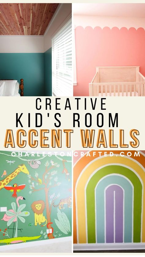 creative kids room accent walls Play Room Painting Ideas, Feature Wall Playroom, Homeschool Accent Wall, Playroom Wall Mural Ideas, Playroom Painted Walls, Cool Accent Wall Ideas Paint, Playroom Painting Ideas, Unique Bedroom Paint Ideas, Playroom Wall Ideas Paint