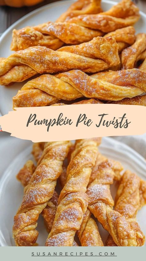 Pumpkin Pie Twists are here to make your fall sweeter! Warm pumpkin filling wrapped in a flaky twist—perfectly spiced and oh-so-easy to bake. 🍂🥐✨ #PumpkinPiePerfection #TwistAndBake #FallDessertBliss #PumpkinLoversTreat #CrispyAndCozy #SpicedDelight #EasyDesserts #PumpkinSpiceSeason #BakingJoy #FallVibes 🍂🥐 Pumpkin Pie Twists Recipe, Pumpkin Baked Goods Recipes, Pumpkin Twists Recipe, Pumpkin Pie Snacks, Pumpkin Pastry Recipes, Pumpkin Puff Pastry Desserts, Pumpkin Dessert Ideas, Pumpkin Pie Twists, Pumpkin Twists