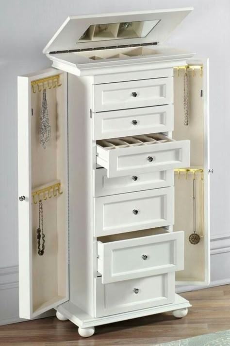 Drawers Closet, White Jewelry Armoire, Armoire Entree, Armoire Design, Armoire Cabinet, Jewerly Organizer, Armoire Dressing, Jewelry Cabinet, Organize Drawers