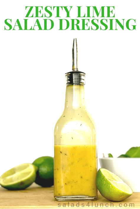 Use this fresh and delicious Zesty Lime Salad Dressing as a marinade for grilled chicken or seafood, or a dressing for your next salad. So Tasty! #saladdressing #vinaigrette Marinade For Grilled Chicken, Roasted Kale Chips, Lime Salad Dressing, Lime Salad, Asian Chopped Salad, Keto Salad Dressing, Ginger Salad, Vinaigrette Dressing Recipe, Ginger Salad Dressings