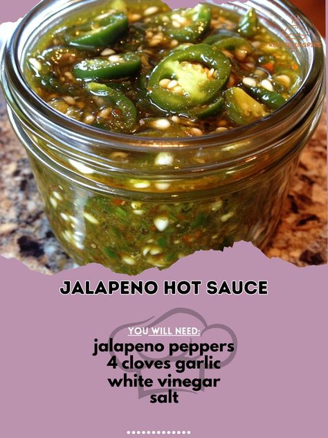 🔥 Spice up your meals with this homemade Jalapeno Hot Sauce! 🌶️🔥 Jalapeno Hot Sauce Ingredients: - 1 lb jalapeno peppers (stemmed and sliced) - 4 cloves garlic (peeled) - 1 cup white vinegar - 1 tsp salt Instructions: 1. In a saucepan, combine jalapenos, garlic, vinegar, and salt. 2. Bring to a simmer over medium heat and cook for 15 minutes. 3. Let the mixture cool slightly, then transfer to a blender. 4. Blend until smooth, then strain through a fine mesh sieve. 5. Pour the hot sauce into a... Hot Pepper Vinegar, Jalapeno Hot Sauce Recipe, Garlic Vinegar, Pepper Vinegar, Pickles Canning, Hot Sauce Recipe, Hot Sauce Recipes, Jalapeno Peppers, Sauces And Dressings