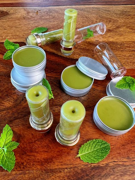 Mint Scrub Diy, Lemon Balm Lip Balm Recipe, Lip Diy Balm, Things To Make With Mint Leaves, Pine Needle Soda, Strawberry Popping Boba, Making Lip Balm, Natural Lip Balm Recipe, Mint Ideas