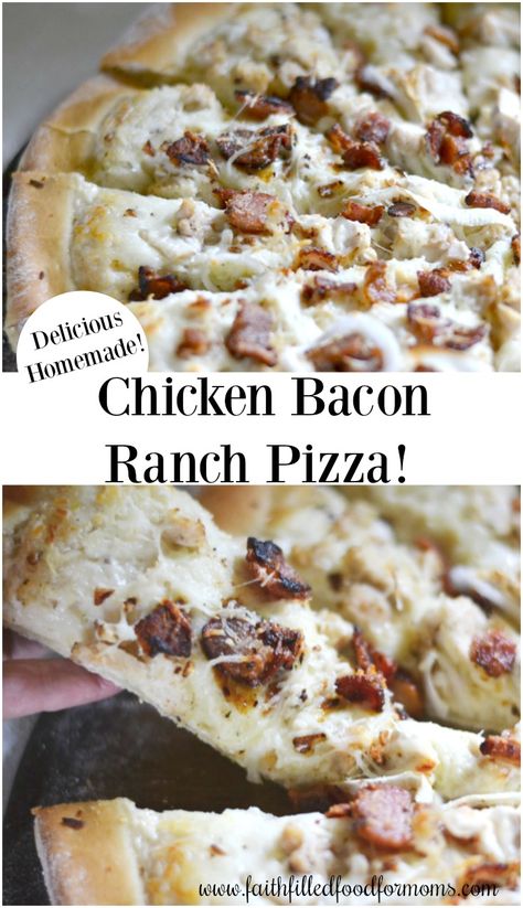 Chicken Bacon Ranch Naan Pizza, Bacon Pizza Ideas, Homemade Pizzas Easy, Chicken Ranch Pizza Recipe, Rotisserie Chicken Pizza Recipes, White Chicken Pizza Recipe, Canadian Bacon Pizza Recipes, Homemade Chicken Bacon Ranch Pizza, Alfredo Sauce Pizza Recipes