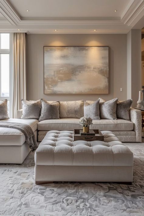 Champagne Living Room, Aesthetic Living Room Ideas, 29 Aesthetic, Neutral Living Rooms, Beige Living Room Decor, Stylish Living Room Ideas, Comfy Cozy Home, Luxury Living Room Inspiration, Cozy Scandinavian