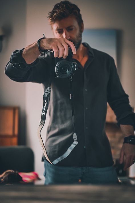 Nikon // mirrorless // camera // digital // photography // selfie // photographer // Nathan Theo Wood Photographer Poses With Camera Men, Male Photographer Aesthetic, Male Selfie, Photographer Self Portrait, Nikon Mirrorless, Male Photographer, Photography Selfie, Mirror Mirror On The Wall, Camera Digital